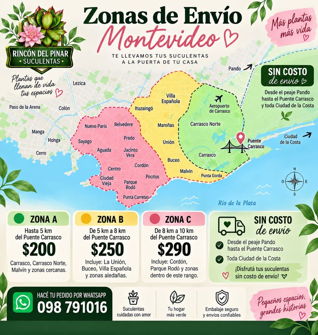 Mapa de zonas de envío en Montevideo y Ciudad de la Costa
